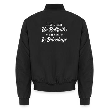 Retired DIY enthusiast - Unisex Bomber Jacket - black - Back - AI Model Male 185 light (185cm)