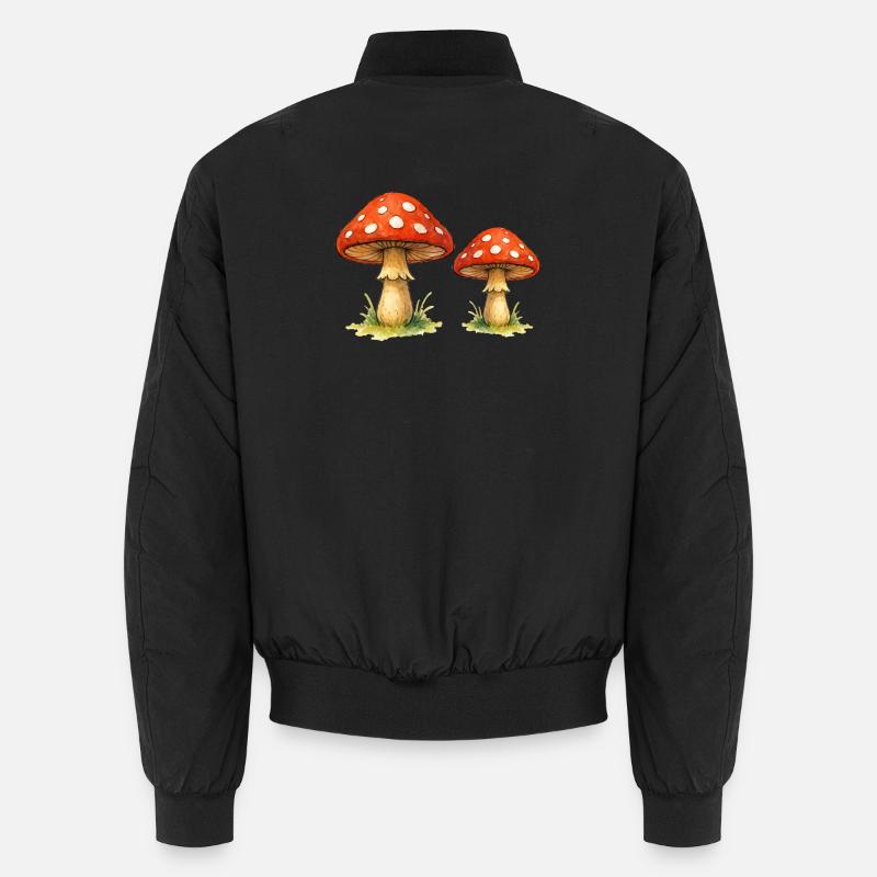 Red toadstools in the grass - Unisex Bomber Jacket - black