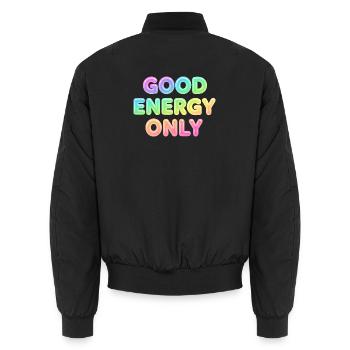 Good Energy Only – Positive Statement Typografie - Unisex Bomberjacke - Schwarz - Hinten - AI Model Male 185 light (185cm)