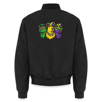 Capybara Mask Festival Trio Mardi Gras - Unisex Bomber Jacket - black - Back - AI Model Male 185 light (185cm)