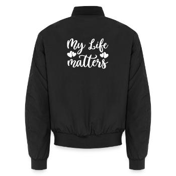 My Life Counts Hearts - Unisex Bomber Jacket - black - Back - AI Model Male 185 light (185cm)