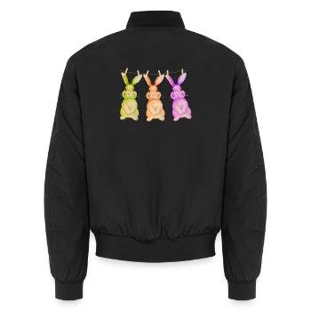 Hase T-Shirt süß Wäscheleine Osterdesign Geschenk - Unisex Bomberjacke - Schwarz - Hinten - AI Model Male 185 light (185cm)