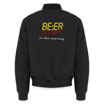 Beer O'Clock am Morgen. Bierspruch. Saufen - Unisex Bomberjacke - Schwarz - Hinten - AI Model Male 185 light (185cm)