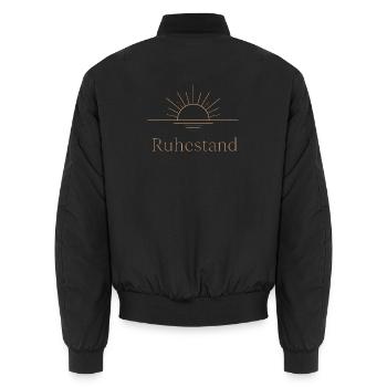 Goldener Ruhestand – Filigrane Buchstaben & Sonne - Unisex Bomberjacke - Schwarz - Hinten - AI Model Male 185 light (185cm)