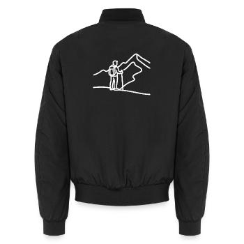 Minimalist hiker in front of mountain panorama - Unisex Bomber Jacket - black - Back - AI Model Male 185 light (185cm)
