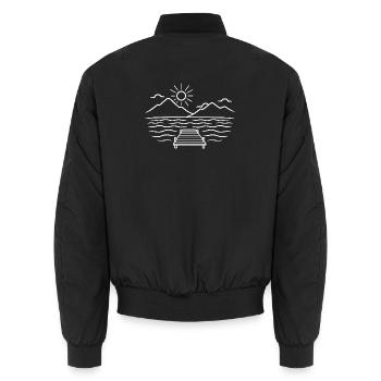 Minimalist wooden walkway on the mountain lake - Unisex Bomber Jacket - black - Back - AI Model Male 185 light (185cm)