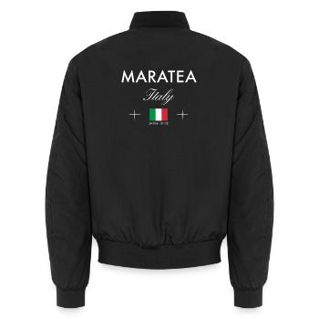Souvenir de voyage des coordonnées Maratea Italy - Bomber unisexe - noir - Dos - AI Model Male 185 light (185cm)