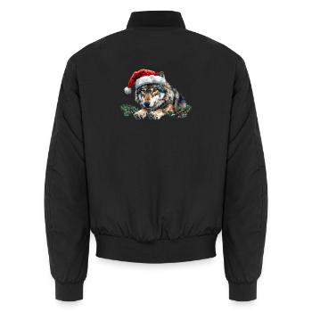 Weihnachtswolf-Weihnachtsmützen-Kunst - Unisex Bomberjacke - Schwarz - Hinten - AI Model Male 185 light (185cm)