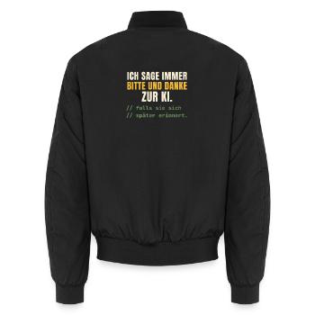 Bitte und Danke zur KI – Nur für den Fall - Unisex Bomberjacke - Schwarz - Hinten - AI Model Male 185 light (185cm)