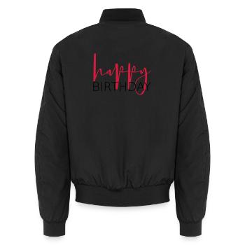 happy birthday congratulation gift idea - Unisex Bomber Jacket - black - Back - AI Model Male 185 light (185cm)