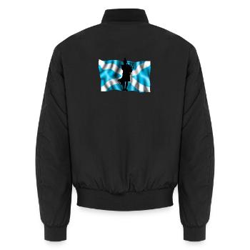 Scotland - Unisex Bomber Jacket - black - Back - AI Model Male 185 light (185cm)