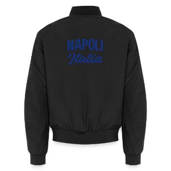 Napoli Italia Script in Blue - Unisex Bomber Jacket - black - Back - AI Model Male 185 light (185cm)
