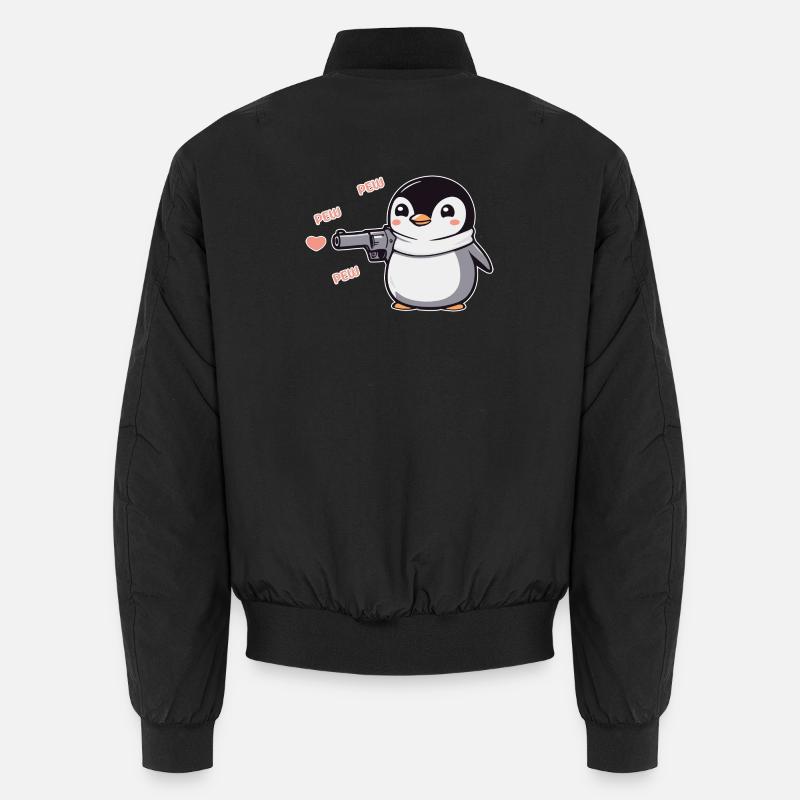 Penguin with Gun Hearts Pew Pew Pew Unisex Bomber Jacket