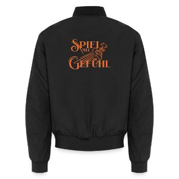 Spiel mit Gefühl - Gitarre Motto für Gitarristen - Unisex Bomberjacke - Schwarz - Hinten - AI Model Male 185 light (185cm)