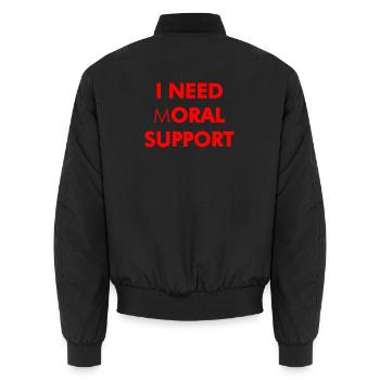 Moralischer Support Spruch – Roter Text schmutzig - Unisex Bomberjacke - Schwarz - Hinten - AI Model Male 185 light (185cm)