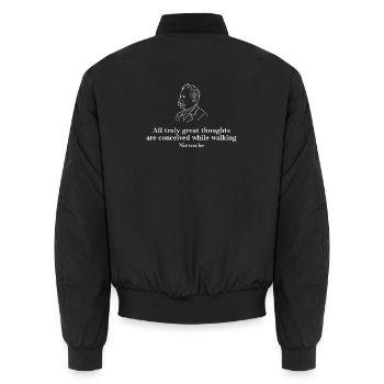 Nietzsche Walks of Wisdom – Zitat - Unisex Bomberjacke - Schwarz - Hinten - AI Model Male 185 light (185cm)