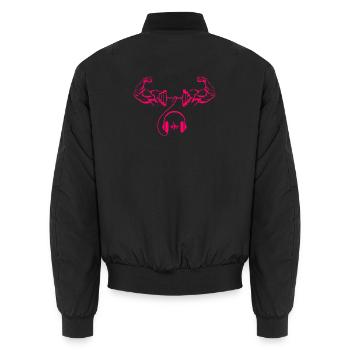 Gym Music Vibes Shirt Workout Headphones Dumbbell  - Unisex Bomber Jacket - black - Back - AI Model Male 185 light (185cm)