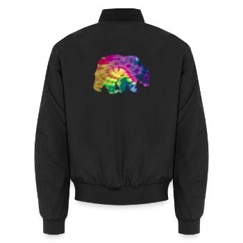 Bear Silhouette Tie Dye Batik Pattern - Unisex Bomber Jacket - black - Back - AI Model Male 185 light (185cm)