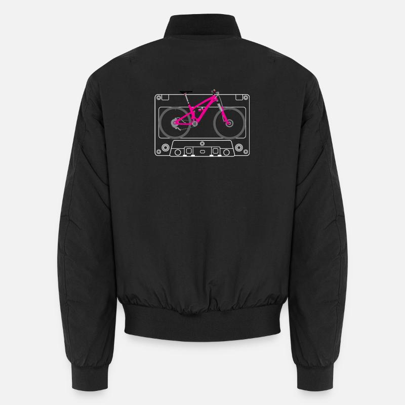 Pink MTB Silhouette on Retro Tape Unisex Bomber Jacket