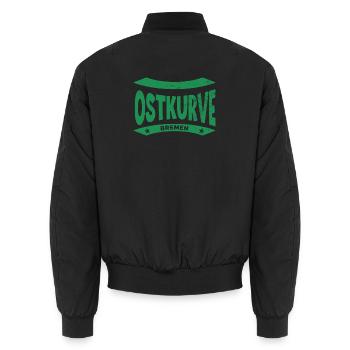 Bremen Stadion Ostkurve Hoodie, Grün-Weiße FOREVER - Unisex Bomberjacke - Schwarz - Hinten - AI Model Male 185 light (185cm)