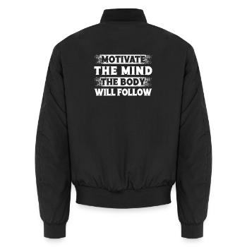 Powerlifting Bodybuilder Motivate Mind Body Follow - Unisex Bomber Jacket - black - Back - AI Model Male 185 light (185cm)