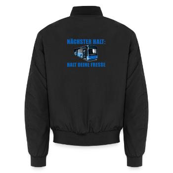 Nächster Halt Bus Halt die Fresse Urlaub Lustig  - Unisex Bomberjacke - Schwarz - Hinten - AI Model Male 185 light (185cm)