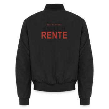 Endlich Rente: Ruhestand im Stil - Unisex Bomberjacke - Schwarz - Hinten - AI Model Male 185 light (185cm)