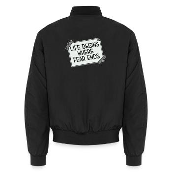 Life Begins Where Fear Ends Motivierend Zitat Logo - Unisex Bomberjacke - Schwarz - Hinten - AI Model Male 185 light (185cm)