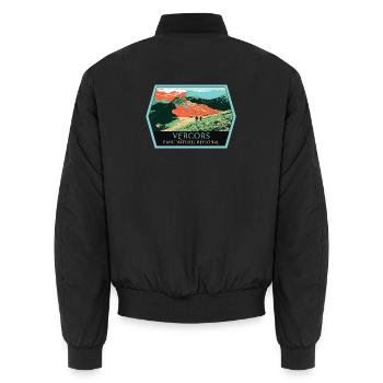 Wandern im Naturpark Vercors: Naturerlebnis - Unisex Bomberjacke - Schwarz - Hinten - AI Model Male 185 light (185cm)
