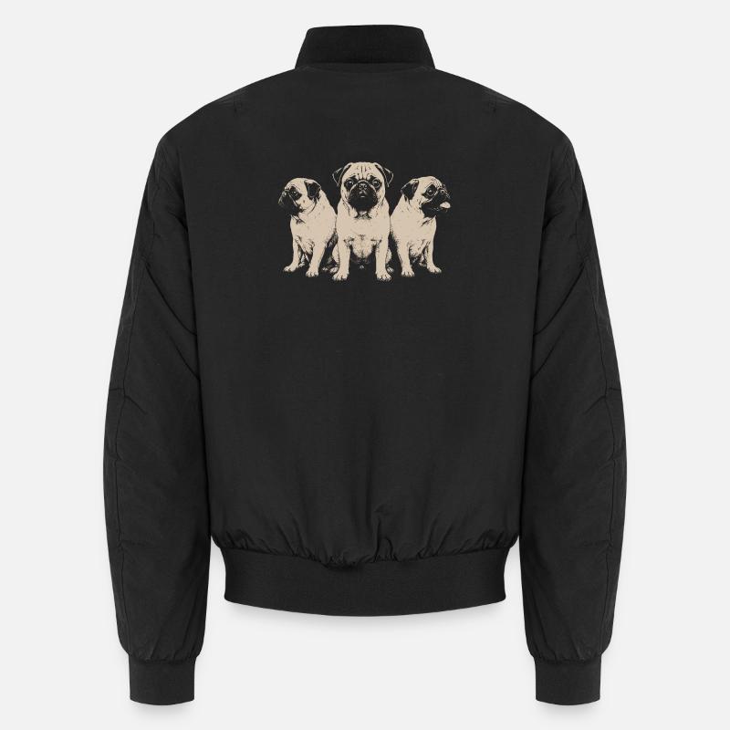 Three Pugs Retro Trio - Unisex Bomber Jacket - black