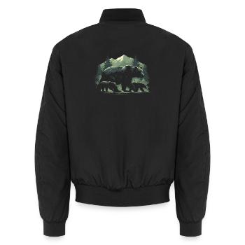 Bear Trail in Pine Dawn - Unisex Bomberjacke - Schwarz - Hinten - AI Model Male 185 light (185cm)