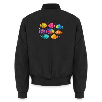 Colorful tropical fish for summer outfits - Unisex Bomber Jacket - black - Back - AI Model Male 185 light (185cm)