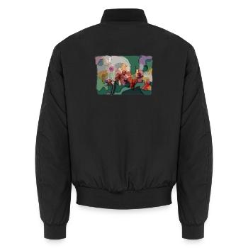Abstract Orchids | Zen Floral Illustration - Unisex Bomber Jacket - black - Back - AI Model Male 185 light (185cm)