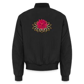 fleur de lotus rouge vif avec ornement floral - Bomber unisexe - noir - Dos - AI Model Male 185 light (185cm)