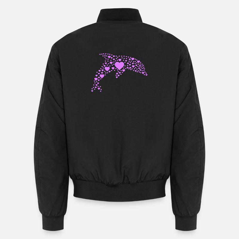 Dolphin Heart Pattern - Unisex Bomber Jacket - black
