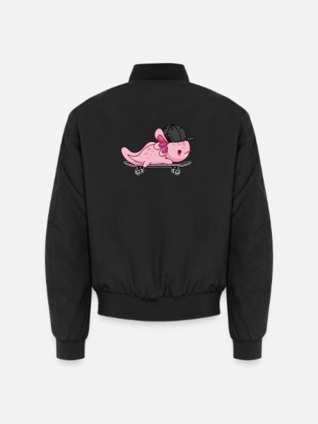Cool Axolotl Skateboard - Style Kawaii - Bomber unisexe - noir