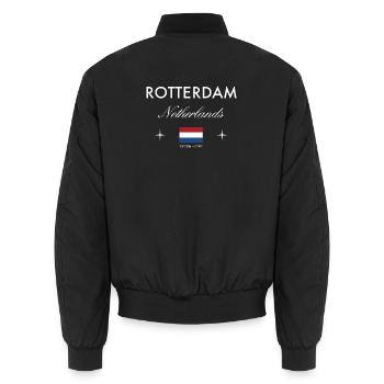 Rotterdam Niederlande Koordinaten Reise Souvenir - Unisex Bomberjacke - Schwarz - Hinten - AI Model Male 185 light (185cm)