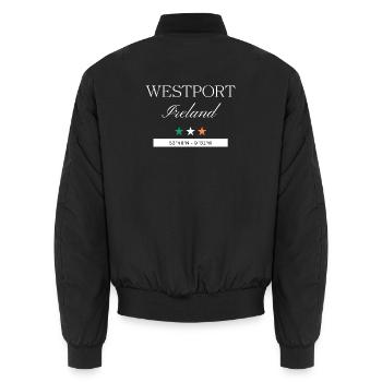 Westport Irland Souvenir – Reise minimalistisch - Unisex Bomberjacke - Schwarz - Hinten - AI Model Male 185 light (185cm)