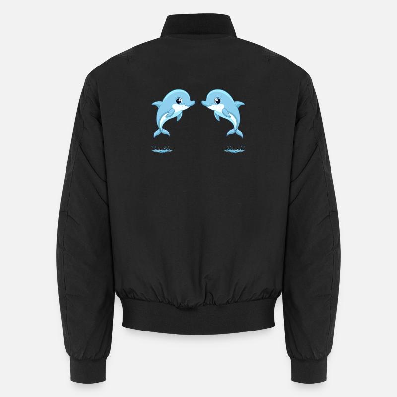 Two baby blue twin dolphins jumping Unisex Bomber Jacket