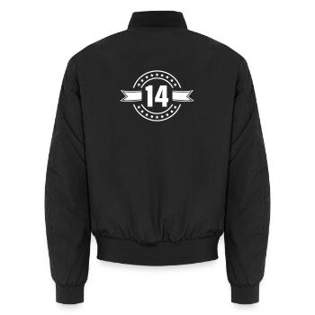 No.14 Badge Anniversary Design - Unisex Bomber Jacket - black - Back - AI Model Male 185 light (185cm)