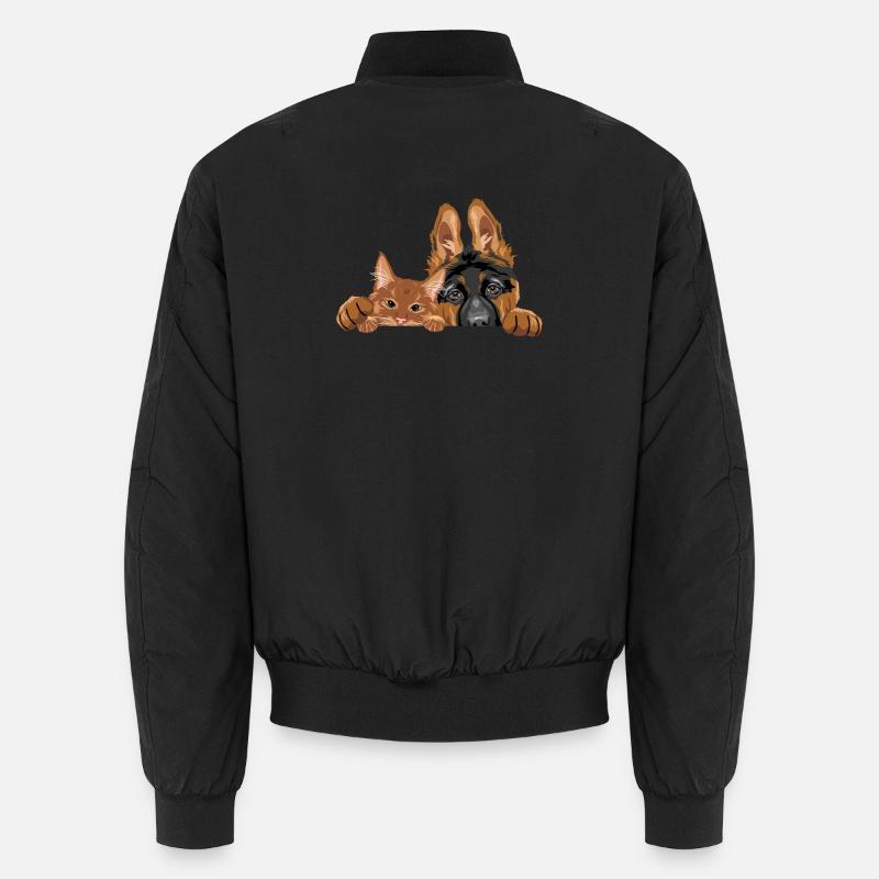 Süßer Deutscher Schäferhundwelpe und roter Kater Unisex Bomberjacke