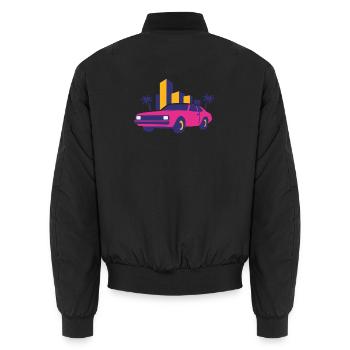 Retro Neon Skyline Limousine - Unisex Bomber Jacket - black - Back - AI Model Male 185 light (185cm)