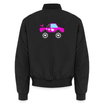 Pink Monster Truck - Unisex Bomber Jacket - black - Back - AI Model Male 185 light (185cm)