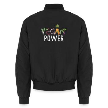 Vegan Power Vegetable Typography Funny Vegan Art - Unisex Bomberjacke - Schwarz - Hinten - AI Model Male 185 light (185cm)