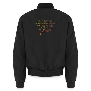 Voltigieren 600 kg Kraft – Pferdesport Geschenk - Unisex Bomberjacke - Schwarz - Hinten - AI Model Male 185 light (185cm)