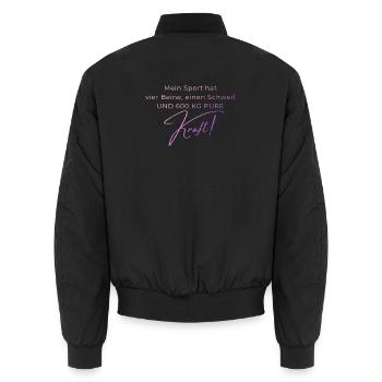 Voltigieren 600 kg Kraft – Pferdesport Geschenk - Unisex Bomberjacke - Schwarz - Hinten - AI Model Male 185 light (185cm)