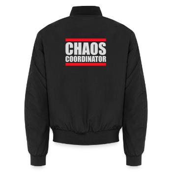 Coordinateur du Chaos Titre drôle Parents Teacher Logo - Bomber unisexe - noir - Dos - AI Model Male 185 light (185cm)