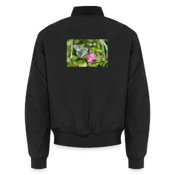 Tree White Butterfly on Blossom - Unisex Bomber Jacket - black - Back - AI Model Male 185 light (185cm)