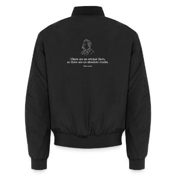 Nietzsche-Zitat: Keine ewigen Fakten - Unisex Bomberjacke - Schwarz - Hinten - AI Model Male 185 light (185cm)