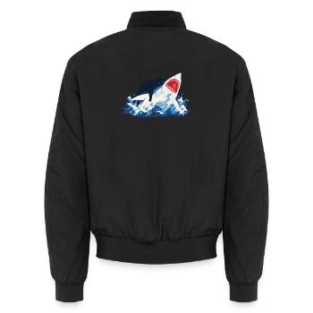 Cat Shark Ocean Humor - Unisex Bomber Jacket - black - Back - AI Model Male 185 light (185cm)